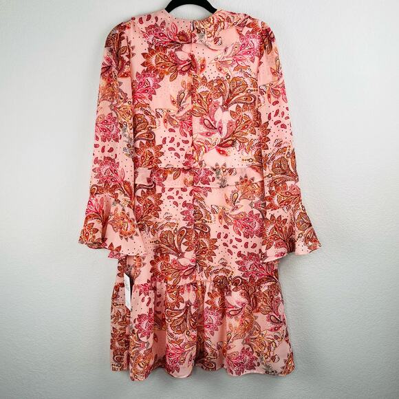 Julia Jordan Ruffled Flounce Bell Sleeve Floral Paisley Pink Midi Dress 8 NWT - Picture 16 of 16